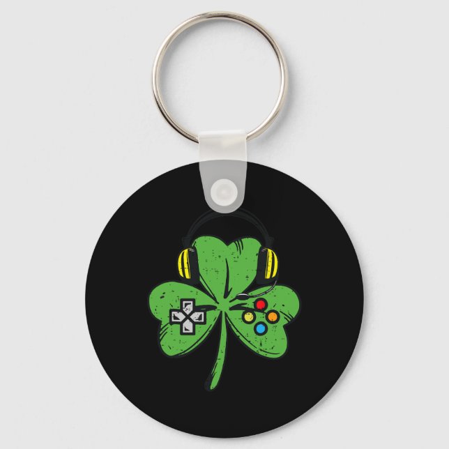 St Patricks Day Spelare Shamrock Video Game Kontro Nyckelring (Framsida)