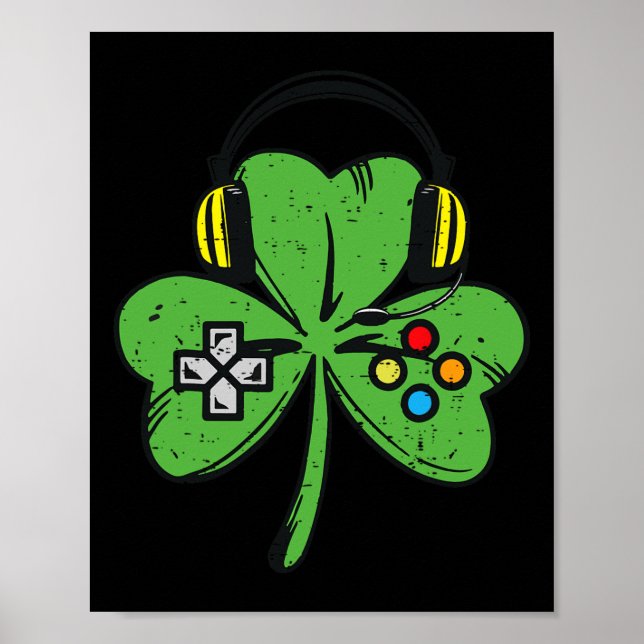 St Patricks Day Spelare Shamrock Video Game Kontro Poster (Framsidan)