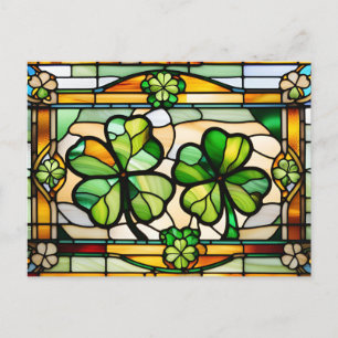 St. Patrick's Day Stached Glass Lucky Klöver Löv Helg Vykort