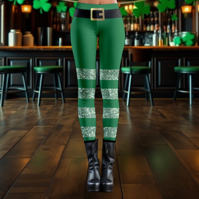 St. Patrick's Day Stripe Grönt Glitter Leprechaun Leggings (Skapare uppladdad)