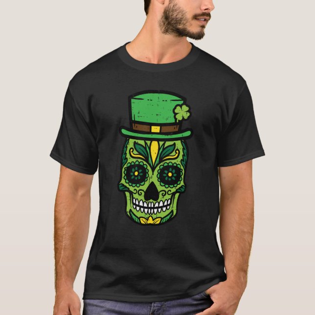 St Patricks Day Sugar Skull Saint Paddys Men Women T Shirt (Framsida)