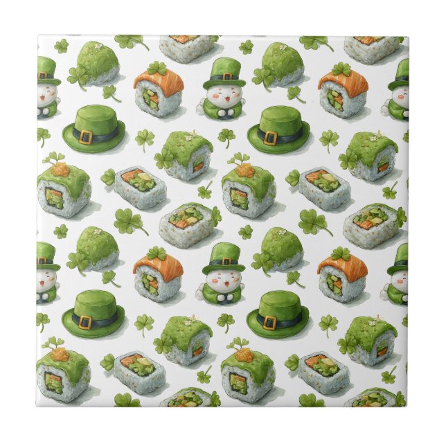St. Patrick's Day Sushi-rullar & Shamrock Kakelplatta (Framsidan)