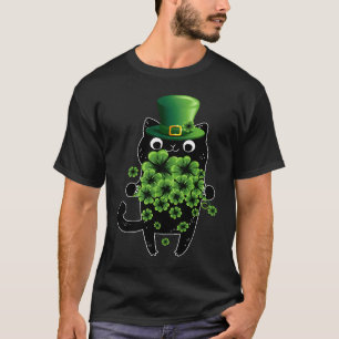 St Patricks Day Svart Katt Leprechaun Shamrock Irl T Shirt