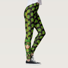 St patrick's day, svart och Grönt, Roligt Leggings