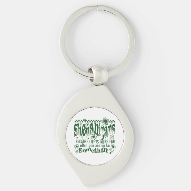 St. Patrick's Day Swirl Silverfärgad Nyckelring (Framsidan)