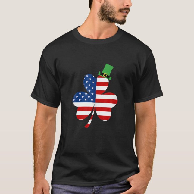 St patricks day T, Irish American Flagga Shamrock T Shirt (Framsida)