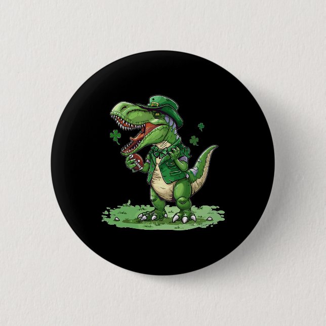 St Patricks Day T Rex Amerikansk Fotboll Dinosaur  Knapp (Framsida)