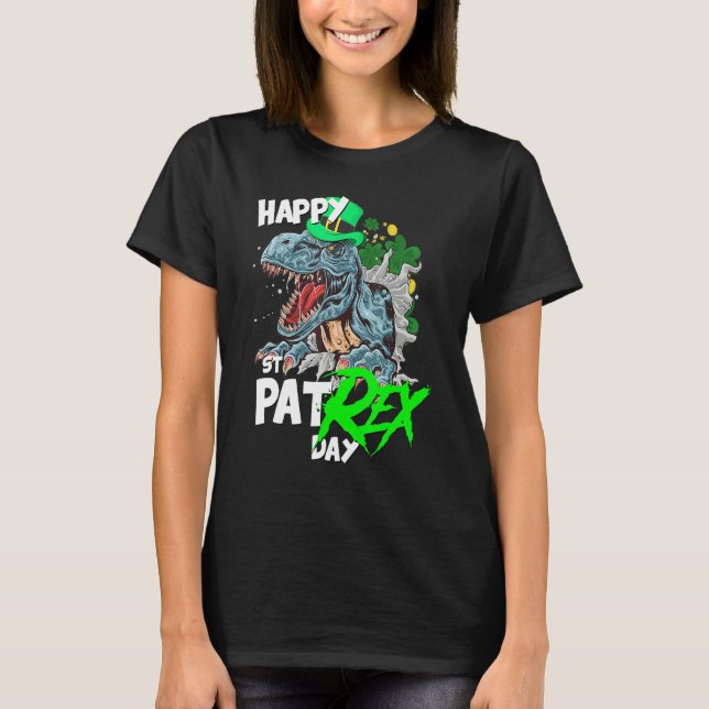 St Patricks Day T-Rex Happy Pat Rex Day Dinosaur T Shirt (Framsida)