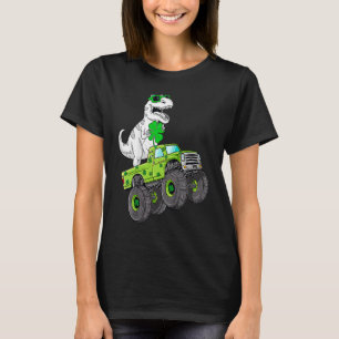 St patricks day T Rex Riding Monster Lastbil Dino  Shirt