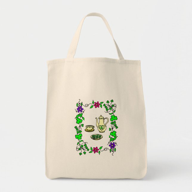 St. Patrick's Day Tea Set Irish Tote Bag Tygkasse (Framsidan)