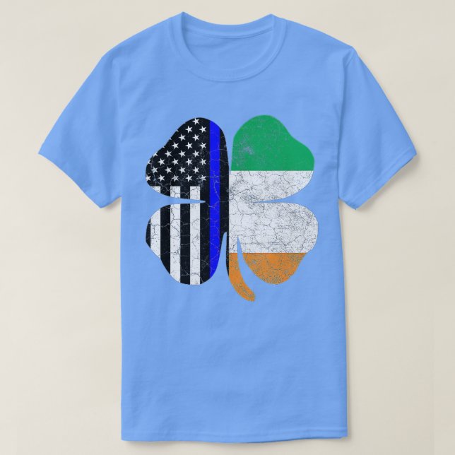 St patricks day Thin Blue Line American Irish Flag T Shirt (Design framsida)
