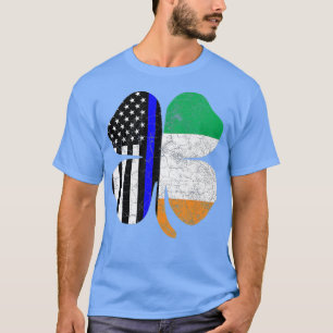 St patricks day Thin Blue Line American Irish Flag T Shirt