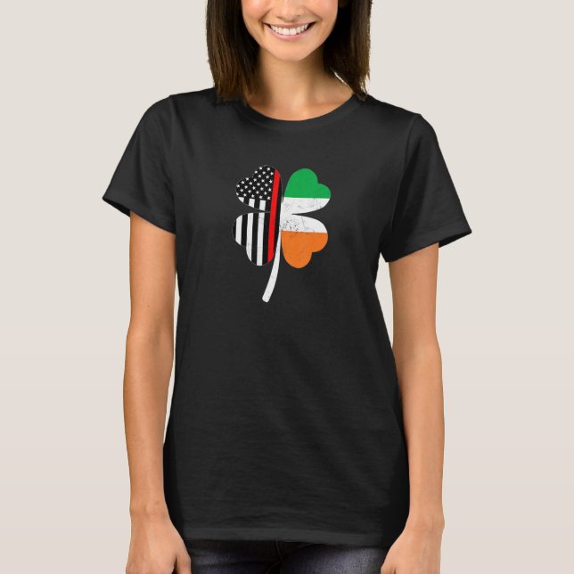 St Patricks Day Thin Red Line USA Irish Flag Firef T Shirt (Framsida)