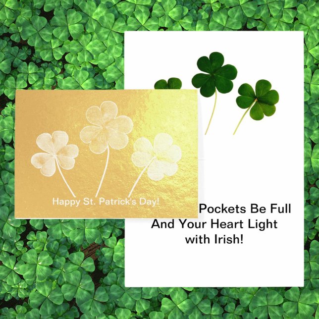 St. Patrick's Day Three Löv Klöver Helgdag Folierat Kort (St. Patrick's Day Three Leaf Clovers Holiday Foil Card)