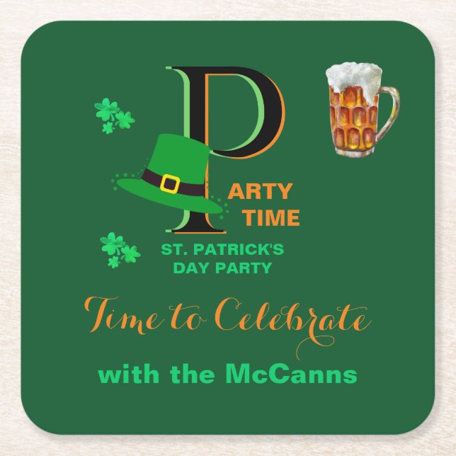 St. Patrick's Day Time to Celebrate    Underlägg Papper Kvadrat (Framsidan)