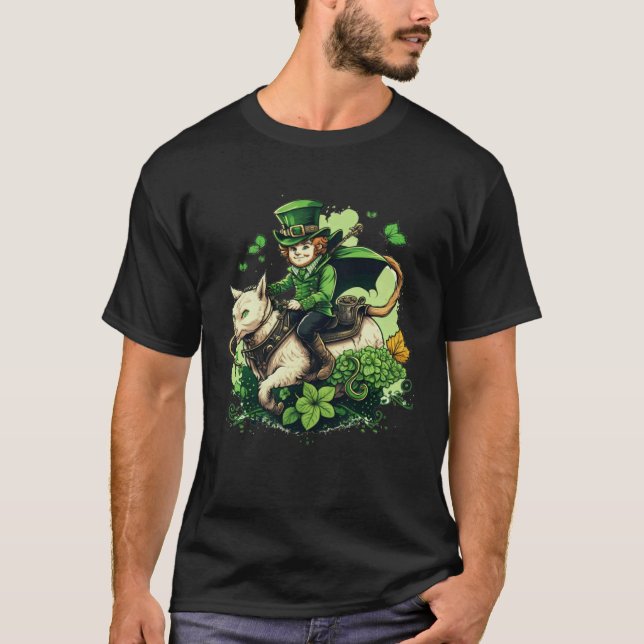 St Patricks Day Tomte Katt Shamrock 2 T Shirt (Framsida)