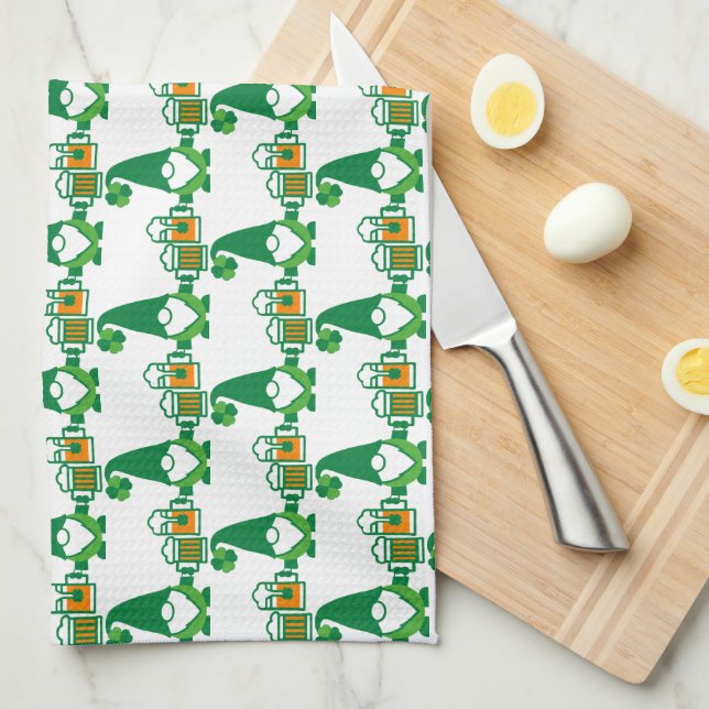 St. Patrick's Day Tomte med ölmugg Kökshandduk (Vikt i Fjärdedel)