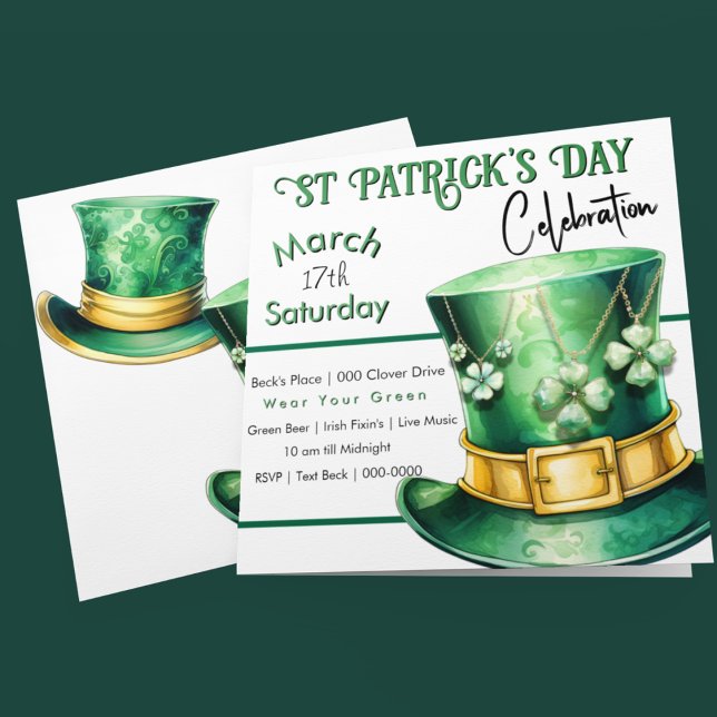 St patrick's day Top hat med Klöver judarna Party Inbjudningar (Happy St Patrick's Day customizable party invitation with Leprechaun Top Hats and Shamrocks)