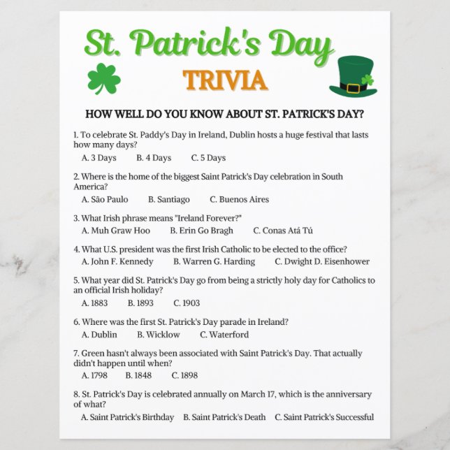 St. Patrick's Day Trivia Game (Framsida)