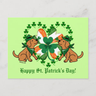 St. Patrick's Day Två Fox Röda Labradors Vykort