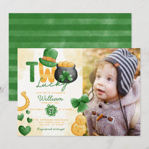 St patricks day TWO Lucky 2:a födelsedagsinbjudan Inbjudningar