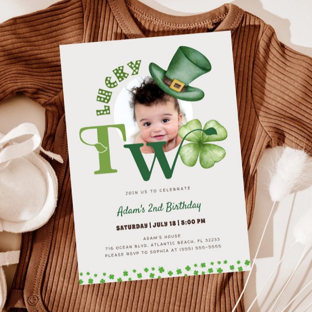 St. Patrick's Day Two Lucky Shamrock 2nd Birthday Inbjudningar (Skapare uppladdad)