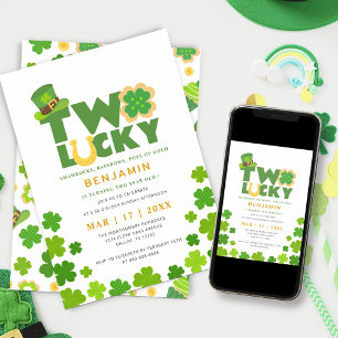 St. Patrick's Day Two Lucky Shamrocks 2nd Birthday Inbjudningar