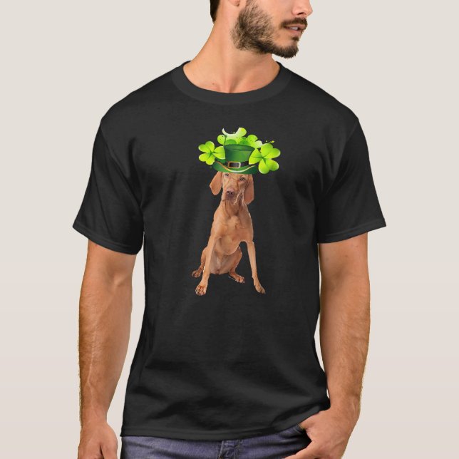 St patricks day ungerska vizsla Pappa Mamma Hund i T Shirt (Framsida)