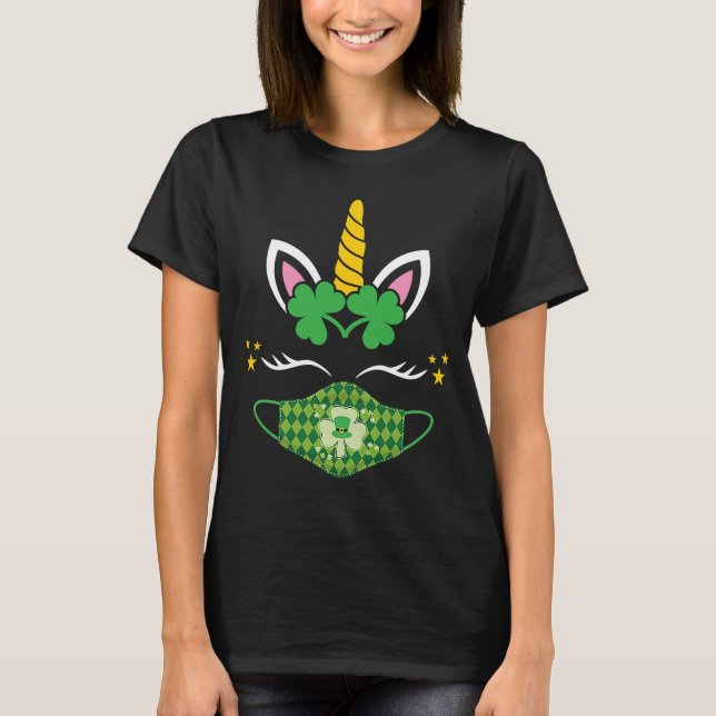 St patricks day Unicorn Ansikte Mask Leprechaun Ir T Shirt (Framsida)