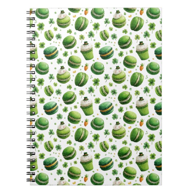 St. Patrick's Day Vattenfärg Macaron & Shamrock  Anteckningsbok (Framsidan)