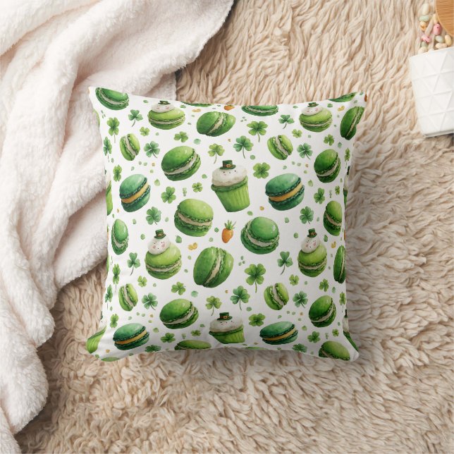 St. Patrick's Day Vattenfärg Macaron & Shamrock  Kudde (Filt)