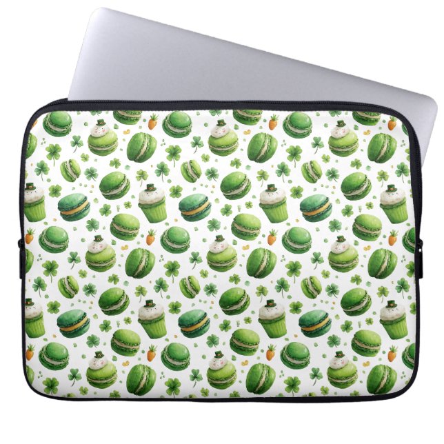 St. Patrick's Day Vattenfärg Macaron & Shamrock  Laptop Fodral (Framsidan)