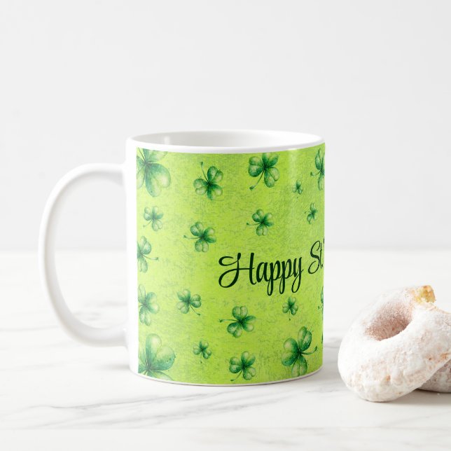 St. Patrick's Day Vattenfärg Shamrock på grön Kaffemugg (Med munk)