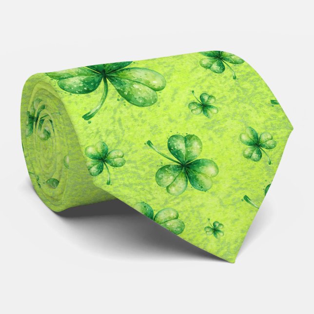 St. Patrick's Day Vattenfärg Shamrock på grön Slips (Rullad)