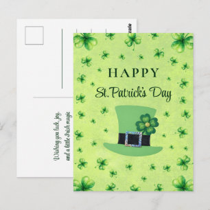 St. Patrick's Day Vattenfärg Shamrock på grön Vykort