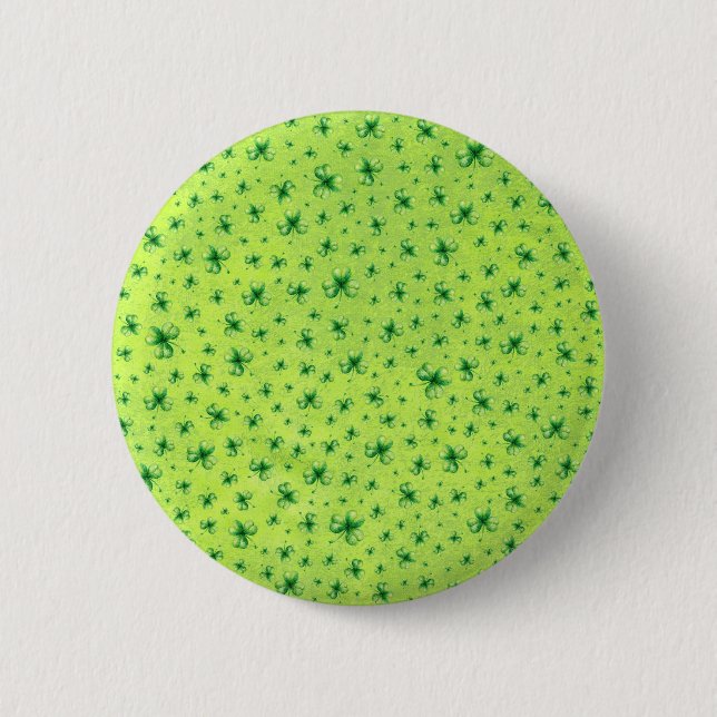 St. Patrick's Day Vattenfärg Shamrock på grönt Knapp (Framsida)