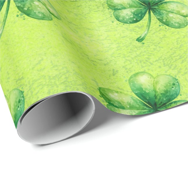 St. Patrick's Day Vattenfärg Shamrock på grönt Presentpapper (Rullad Hörn)