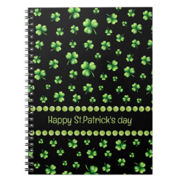 St. Patrick's Day Vattenfärg Shamrock på svart Anteckningsbok