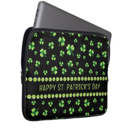 St. Patrick's Day Vattenfärg Shamrock på svart Laptop Fodral