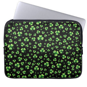St. Patrick's Day Vattenfärg Shamrock på svart Laptop Fodral