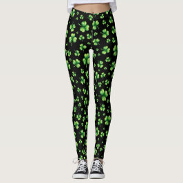 St. Patrick's Day Vattenfärg Shamrock på svart Leggings