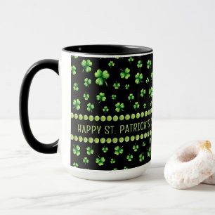 St. Patrick's Day Vattenfärg Shamrock på svart Mugg