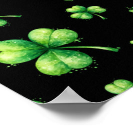 St. Patrick's Day Vattenfärg Shamrock på svart Poster