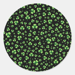 St. Patrick's Day Vattenfärg Shamrock på svart Runt Klistermärke