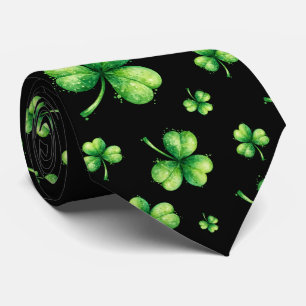 St. Patrick's Day Vattenfärg Shamrock på svart Slips
