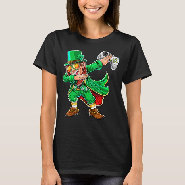 St patrick's day Video Game Dabbing Leprechaun Gam T Shirt (Framsida)