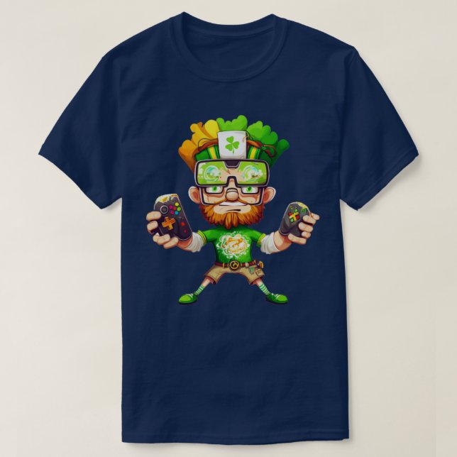 St patricks day Video Game Shirt Gamer Leprechaun2 T Shirt (Design framsida)