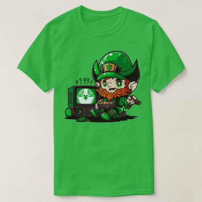 St patricks day Video Game Shirt Gamer Leprechaun4 T Shirt (Design framsida)