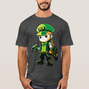 St patricks day Video Game Shirt Gamer Leprechaun6 T