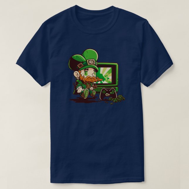 St patricks day Video Game Shirt Gamer Leprechaun8 T Shirt (Design framsida)